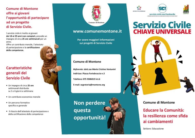 Montone: opportunità per i giovani con il Servizio Civile Universale. C’è tempo fino all’8 febbraio per la domanda