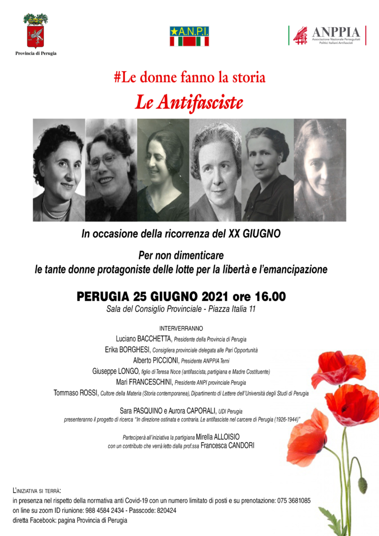 Pari opportunità – Focus sulle antifasciste detenute nel carcere di Perugia e sulle Madri della Repubblica Incontro nel palazzo della Provincia venerdì 25 giugno, ore 16