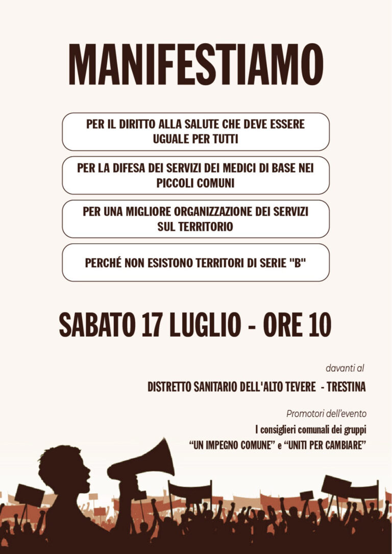 Monte Santa Maria Tiberina – Carenza medici di famiglia, sabato 17 luglio l’iniziativa “Manifestiamo”Evento promosso dai gruppi consiliari “Un impegno comune” e “Uniti per cambiare”