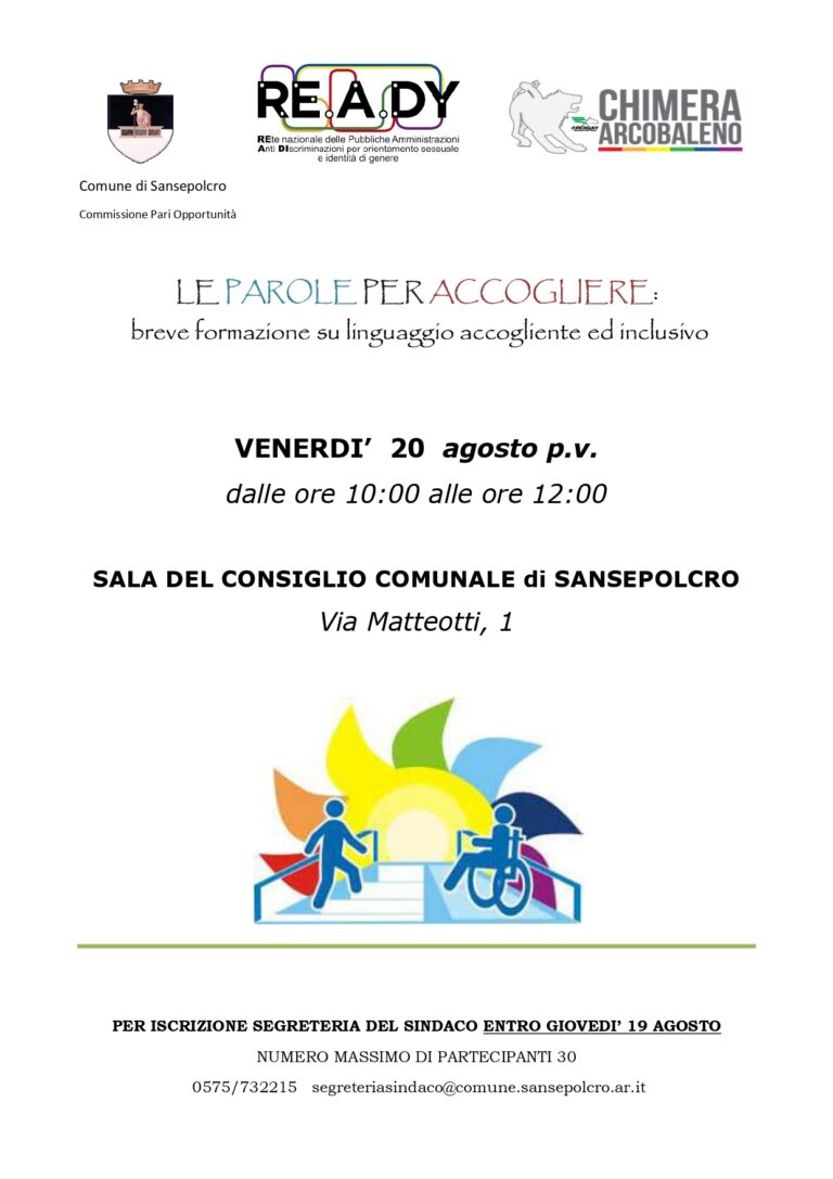 Linguaggio accogliente ed inclusivo, una mattina di formazione. L’iniziativa è destinata soprattutto ad operatori di sportello, associazioni e insegnanti