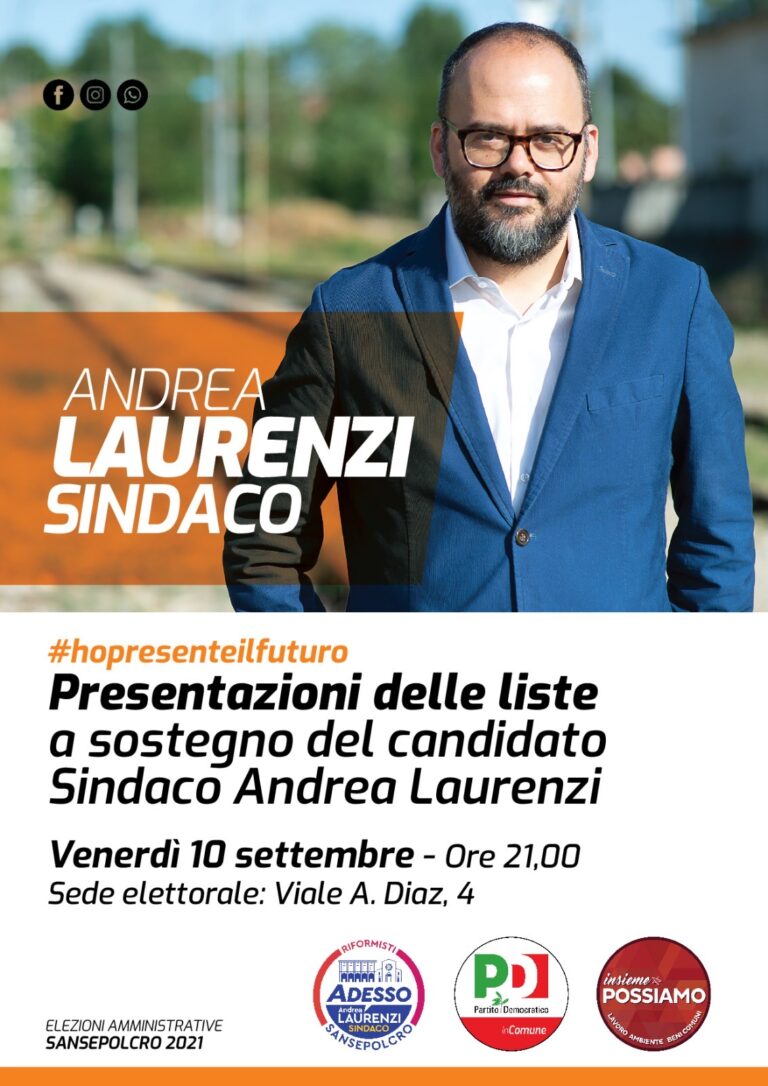 Andrea Laurenzi presenterà alla cittadinanza le liste che lo supporteranno alle elezioni