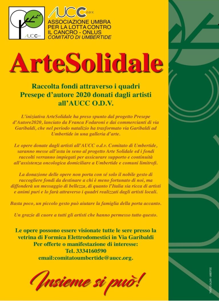 ArteSolidale, dalla mostra itinerante “Presepe d’autore 2020” una asta online per raccogliere fondi per l’Aucc di Umbertide