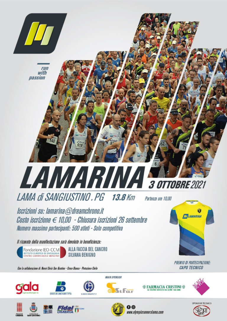 Lamarina 2021, proseguono le iscrizioni. Attesi 500 atleti da tutta Italia. L’Olympic Runners in prima linea per la ricerca contro il cancro