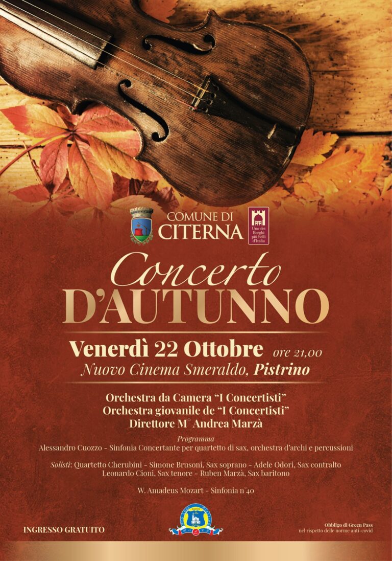 Citerna – In arrivo nuovi appuntamenti culturali. Ricco calendario di eventi promossi dal Comune insieme alle associazioni. Si parte venerdì 22 ottobre con il Concerto d’Autunno