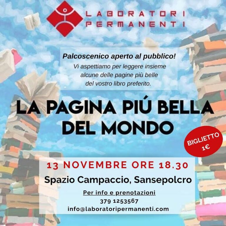 Teatro: La pagina più bella del mondo, 13 novembre ore 18.30 Spazio Campaccio, Sansepolcro