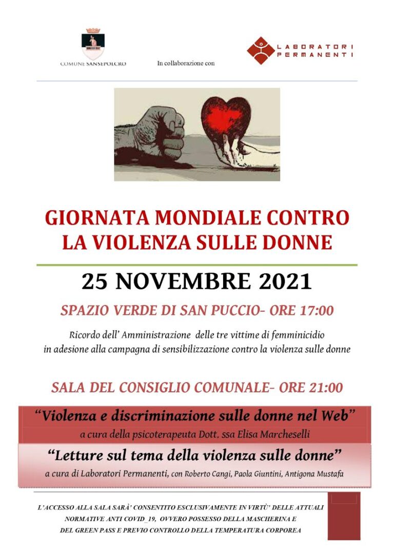 Sansepolcro: giornata contro la violenza sulle donne, ecco le iniziative del Comune. Prima a San Puccio per ricordare le vittime di femminicidio. Poi in sala del consiglio