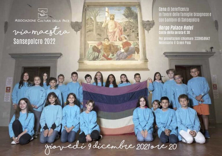 L’Associazione Cultura della Pace, in occasione della presentazione del Calendario “Via Maestra” – Sansepolcro 2022, organizza la cena di beneficenza in favore della famiglie bisognose