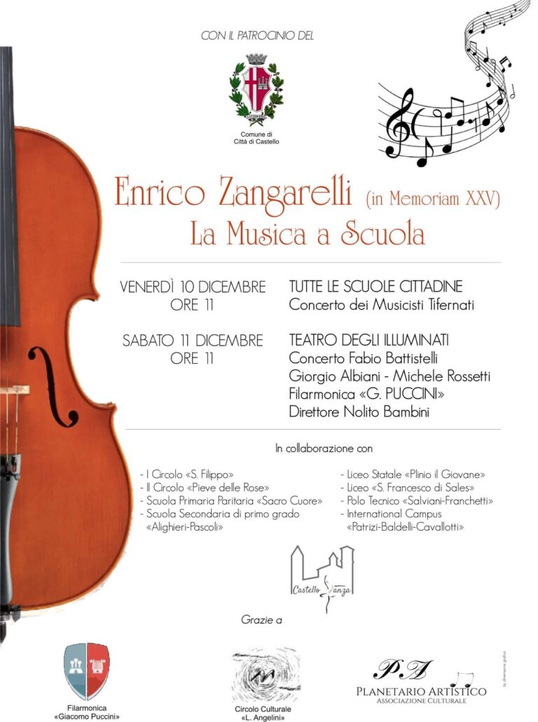 Nel XXV anniversario della scomparsa di Enrico Zangarelli, un evento unico nel suo genere. 15 concerti in simultanea nelle scuole tifernati