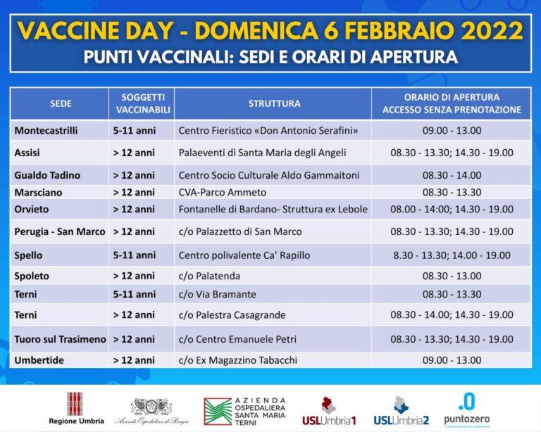 Usl Umbria 1, domenica 6 febbraio il Vaccine Day nei sei Distretti del territorio