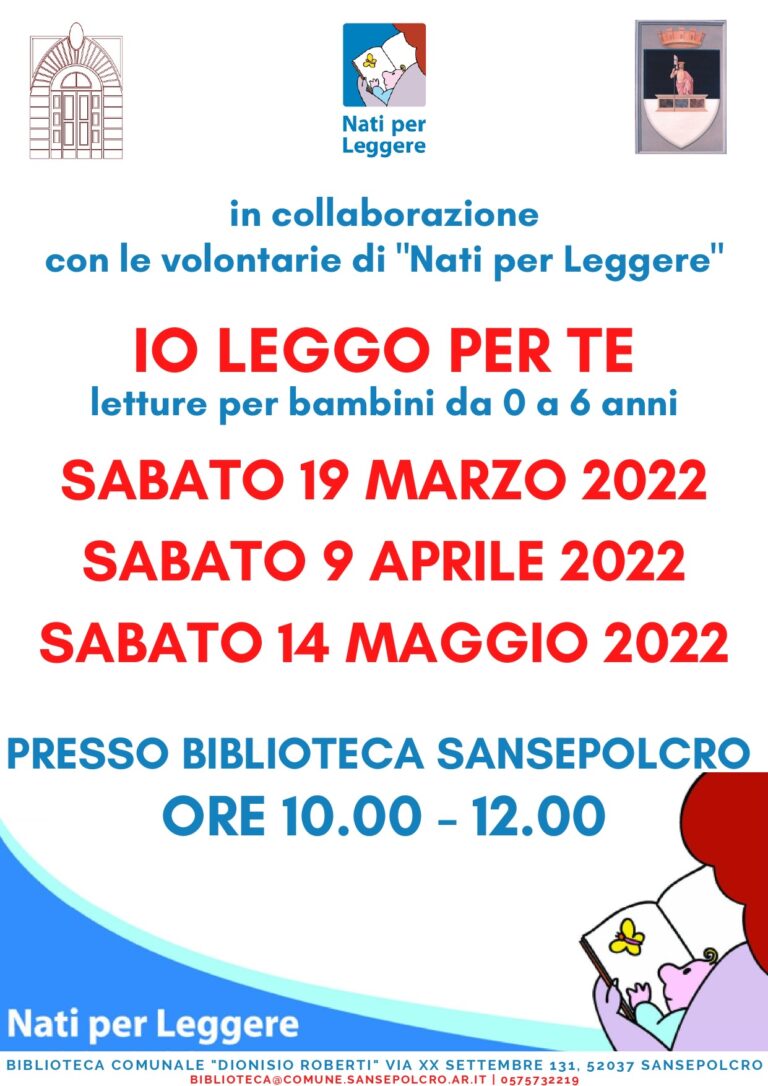 “Nati per leggere”, nuovo appuntamento in biblioteca. L’iniziativa è in programma sabato prossimo 