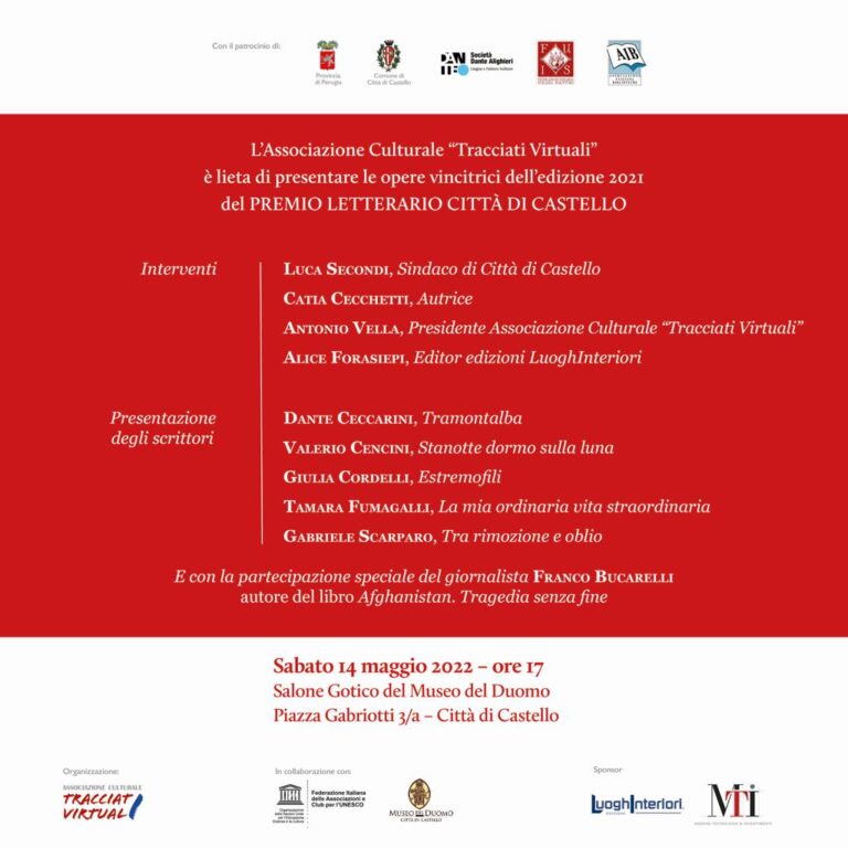 Il Premio Letterario “Città di Castello protagonista di un evento che si svolgerà Sabato 14 maggio alle ore 17 nel Salone Gotico del Museo del Duomo
