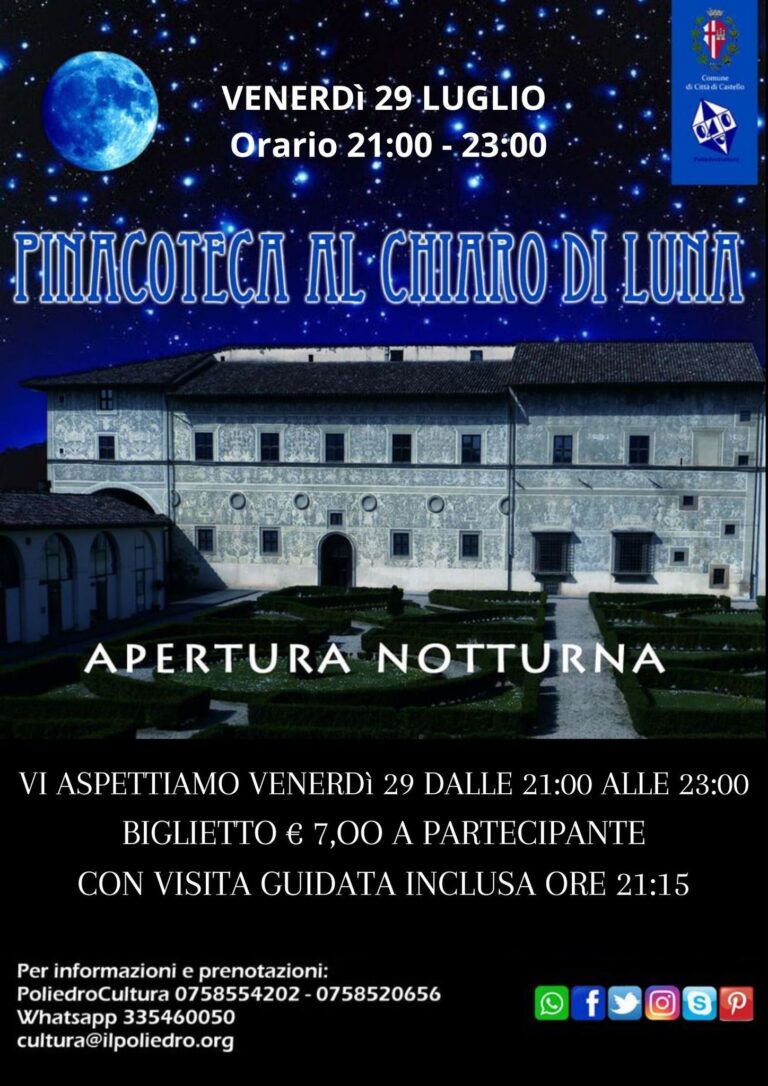 PINACOTECA AL CHIARO DI LUNA! appuntamento per Venerdì 29 Luglio 2022, necessaria la prenotazione, tutte le info