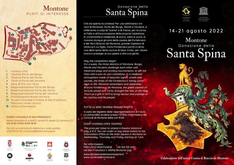 Montone – Tutto pronto per la Donazione della Santa Spina. Atmosfera medievale dal 14 al 21 agosto. Si apre la sfida a colpi di “scena” e frecce tra i Rioni del borgo