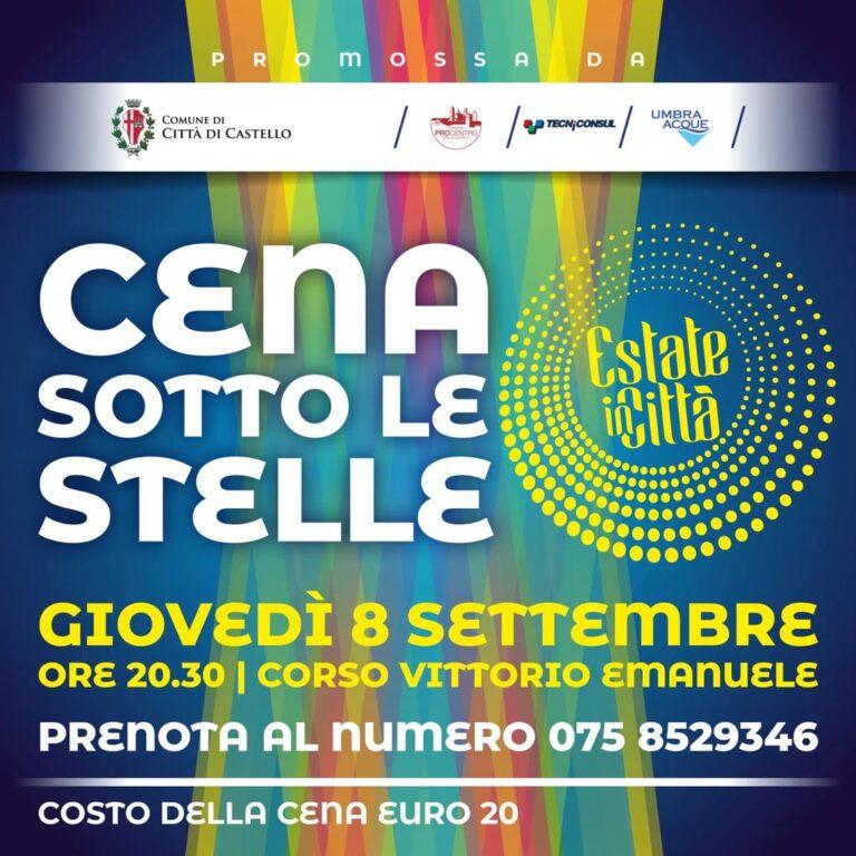 A tavola nel salotto buono del centro storico tifernate: giovedì 8 settembre la “Cena sotto le stelle” in corso Vittorio Emanuele.