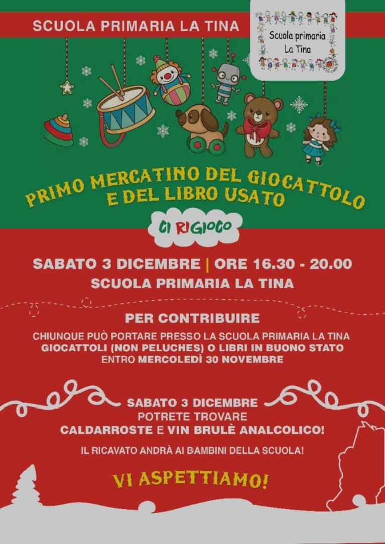Ri-uso del giocattolo e del libro usato, dal 3 dicembre mercatino organizzato dalla prima di La Tina