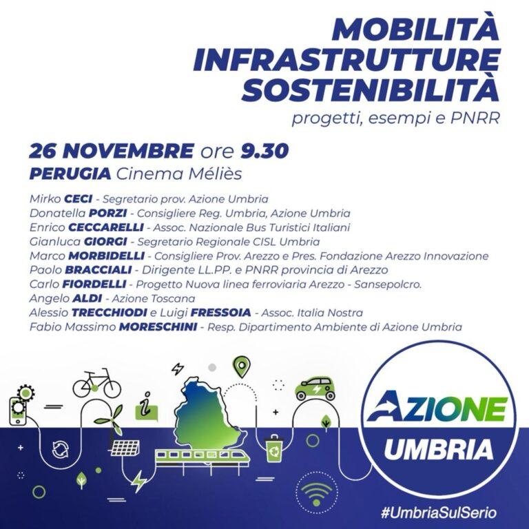 Mobilità, infrastrutture, sostenibilità. Progetti, esempi, PNNR, se ne parla sabato 26 novembre in un incontro promosso da Azione Umbria