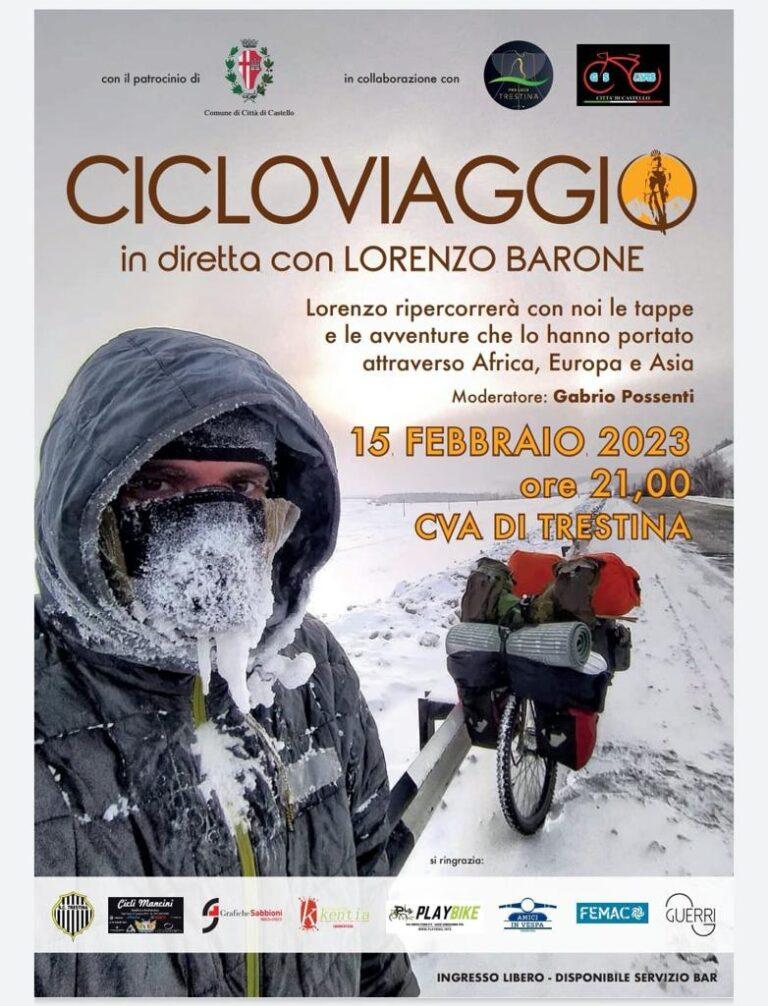 Circa 100.000 chilometri in sette anni tra Africa, Europa e Asia: Lorenzo Barone e i suoi viaggi in bicicletta protagonisti mercoledì 15 febbraio alle ore 21.00 di una serata al CVA di Trestina promossa dalla Pro Loco e dal Gruppo Sportivo dell’Avis di Città di Castello