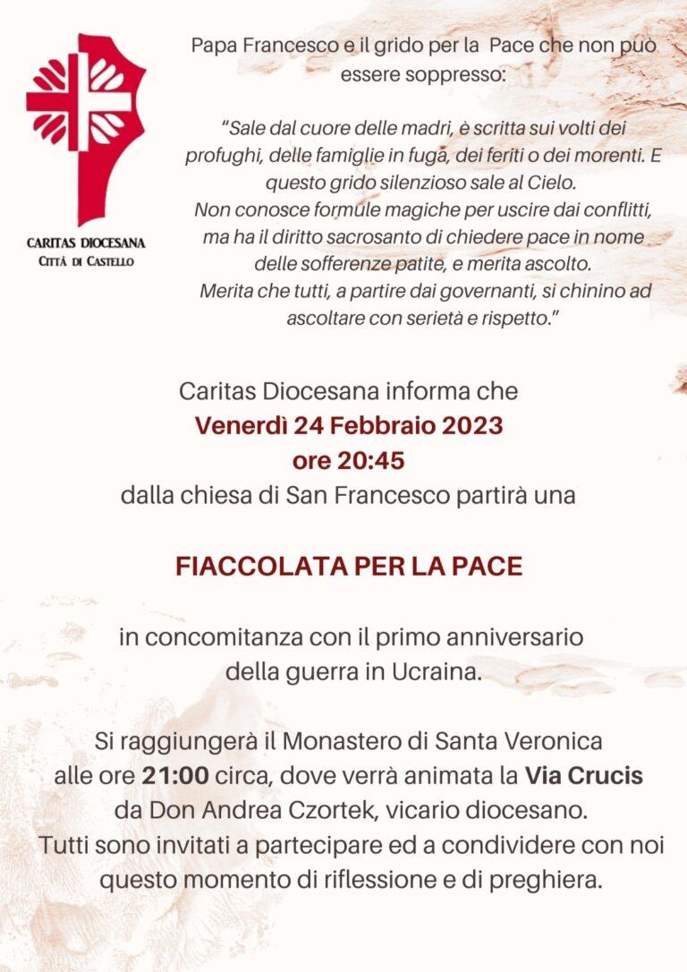 Il 24 febbraio fiaccolata per la pace organizzata da Caritas