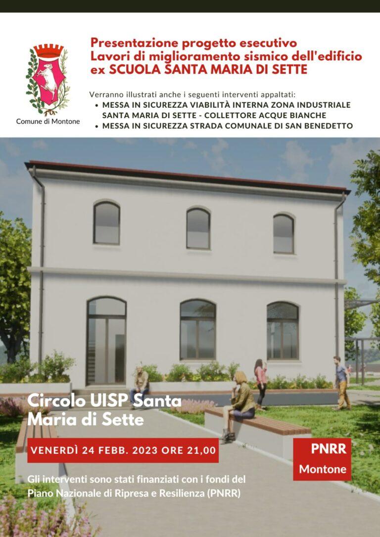 Montone: Ex scuola Santa Maria di Sette, il Comune presenta il progetto dei lavori di miglioramento sismico dell’edificio. L’incontro venerdì 24 febbraio