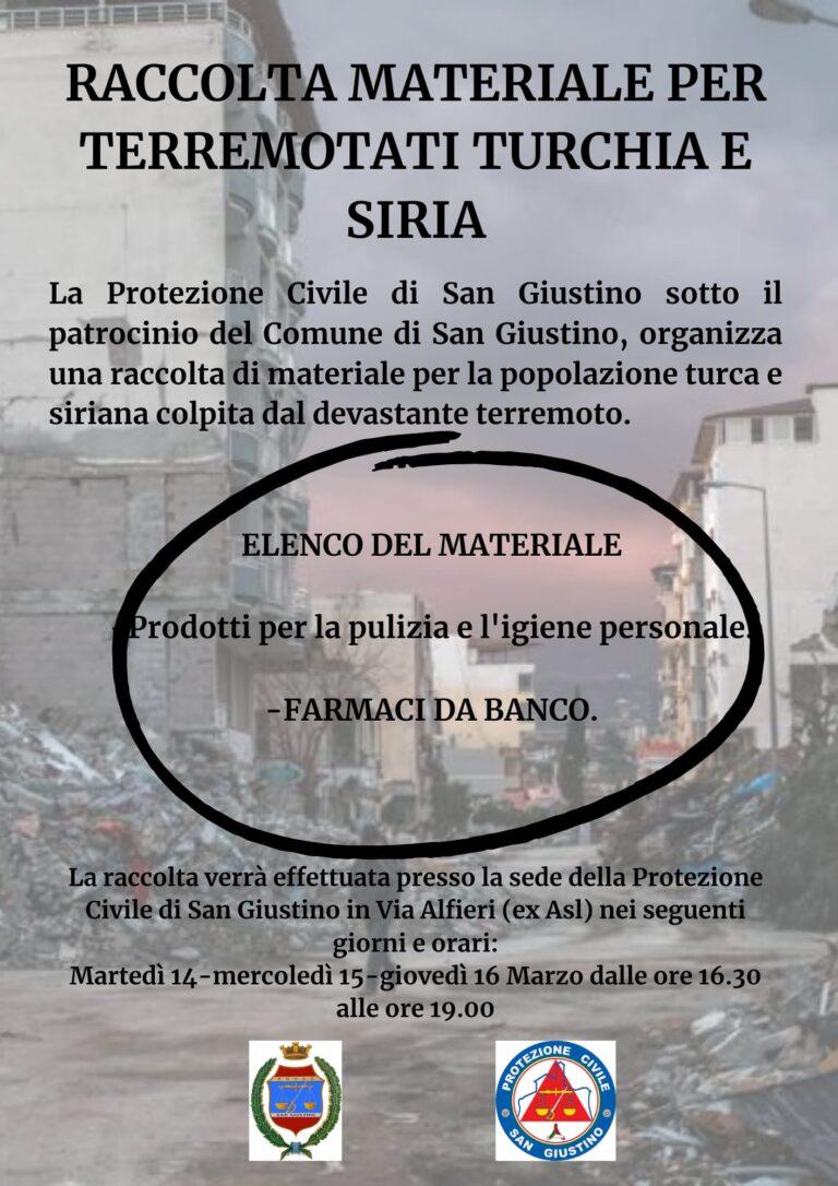 San Giustino: la Protezione Civile, con il patrocinio del Comune, organizzano una raccolta di materiale  in favore delle popolazioni terremotate di Siria e Turchia