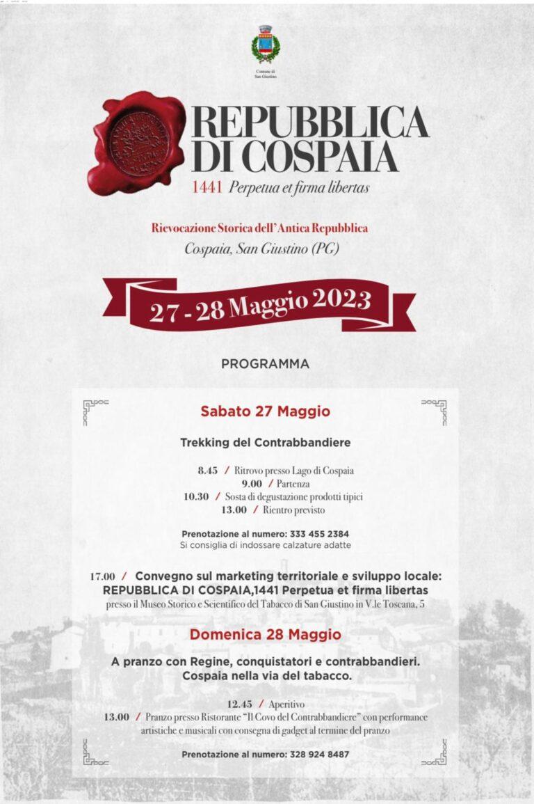 Eventi a San Giustino – Tuffo nel passato con la Rievocazione Storica della Repubblica di CospaiaIl 27 e 28 maggio due giornate ricche di iniziative. Ospite di questa edizione Giuseppe Calabrese “Peppone”