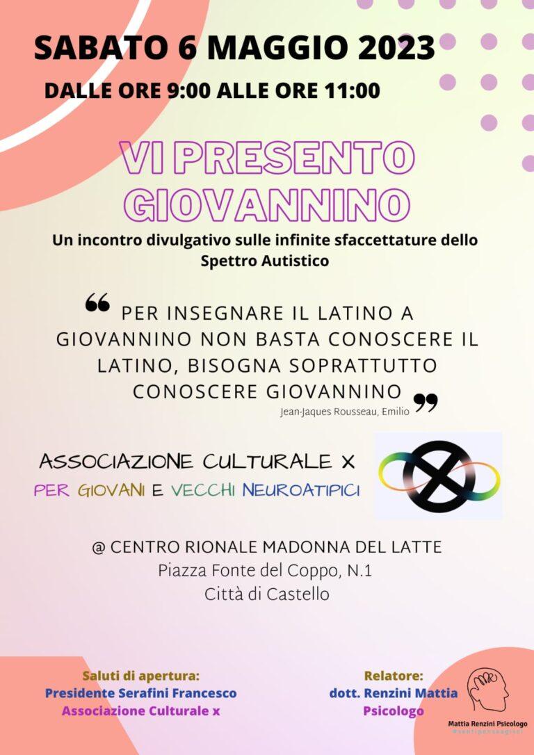 Sabato 6 maggio, presso le sale della Società Rionale Madonna del Latte l’incontro “atipico” Vi presento Giovannino