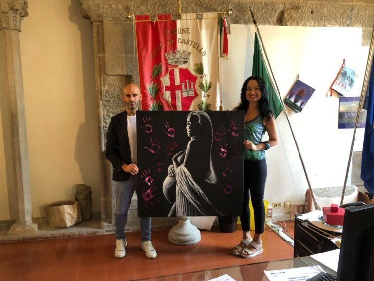 Un quadro realizzato dalla poliedrica artista Moira Lena Tassi donato oggi al sindaco e al comune di Città di Castello