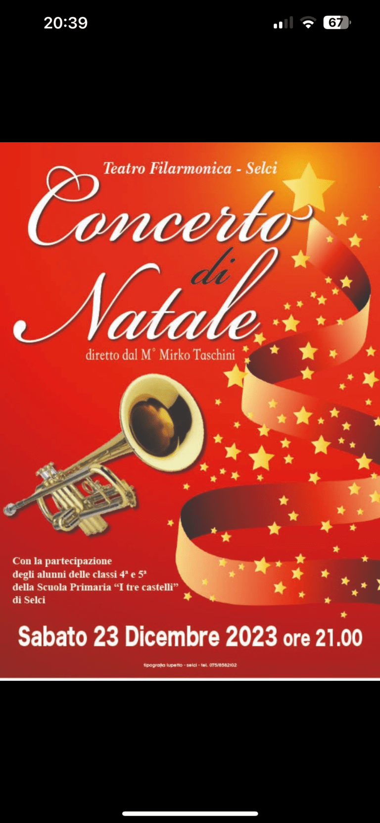 Sabato 23 dicembre, al tratto filarmonica di Selci, il tradizionale concerto di Natale