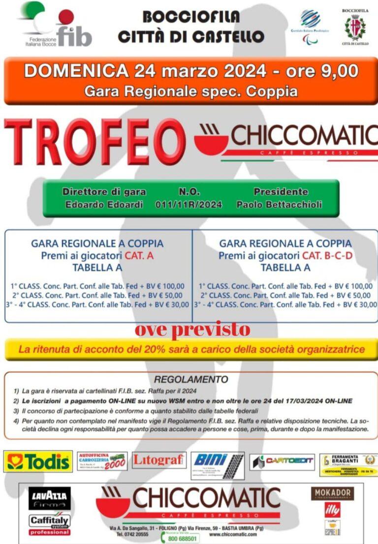 Bocce, Secondo Trofeo Cicchomatic: 180 coppie in sfida in tutta la provincia di Perugia e finale domenica pomeriggio 24 marzo al Bocciodromo di Città di Castello