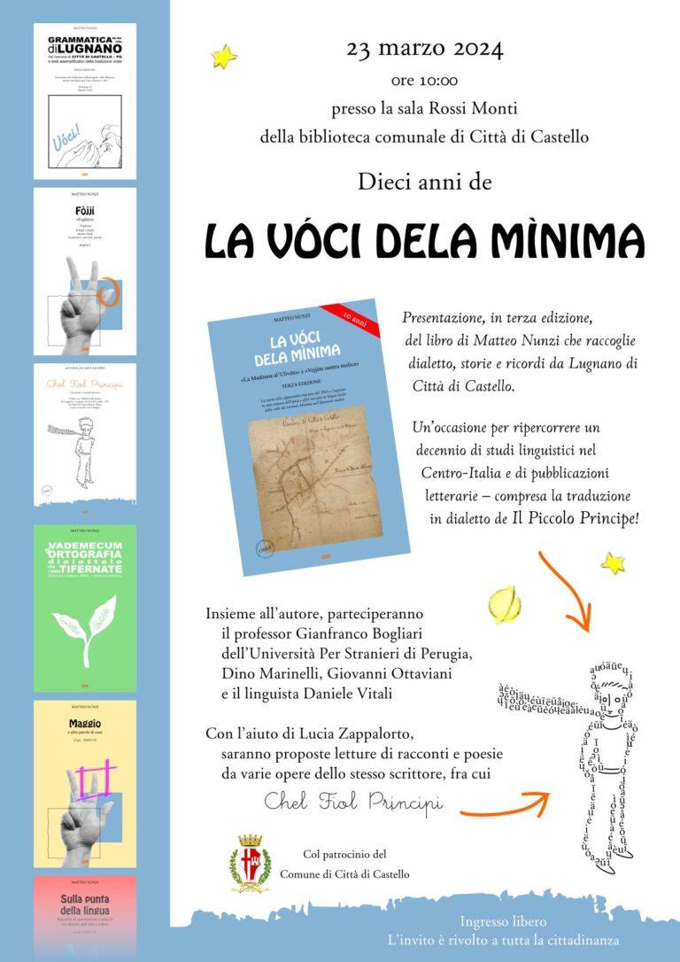 Alla scoperta delle curiosità del dialetto tifernate: sabato 23 marzo Matteo Nunzi protagonista alla biblioteca comunale Carducci con gli studi e le pubblicazioni sulle radici linguistiche della città