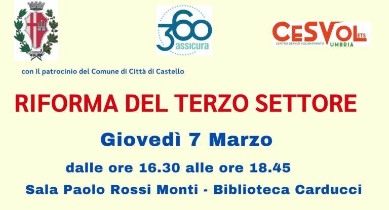 Sold-out l’incontro sul tema “Riforma del Terzo Settore” organizzato da Cesvol Umbria Ets e 360 Assicura con il patrocinio del Comune di Città di Castello