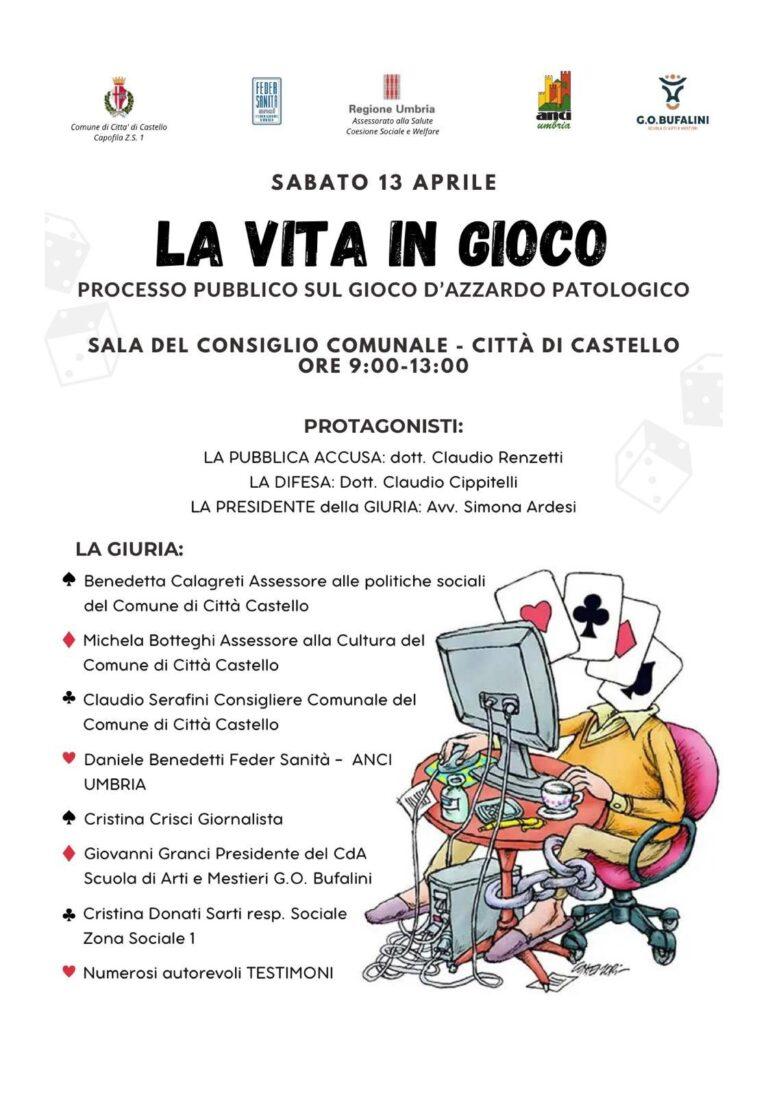 “La vita in gioco”, processo pubblico sul gioco d’azzardo patologico iniziativa il 13 aprile, dalle 9 alle 13, presso la sala consiliare