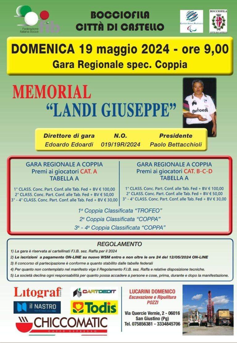 Domenica 19 maggio alla bocciofila Città di Castello la gara Regionale a coppie denominato trofeo “Giuseppe Landi”