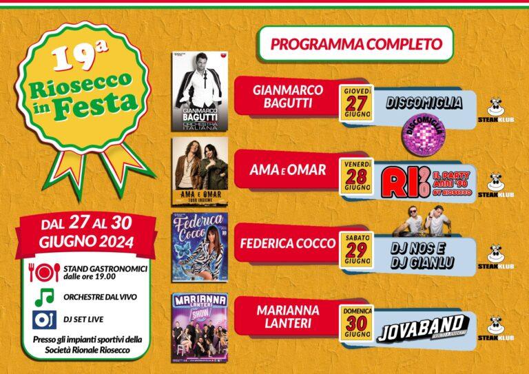 Al via da giovedì 27 a domenica 30 giugno la 19esima esima edizione “Riosecco in festa”