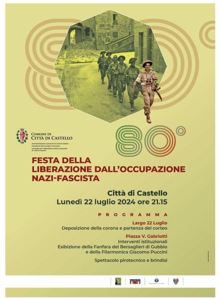 Lunedì 22 luglio la festa dell’80° anniversario della Liberazione di Città di Castello dall’occupazione nazifascista