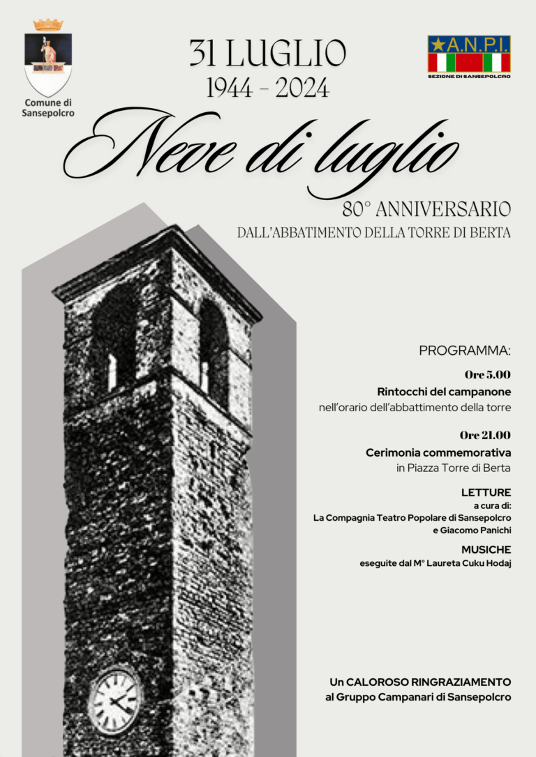 Il 31 luglio la commemorazione dell’Abbattimento della Torre di Berta a Sansepolcro