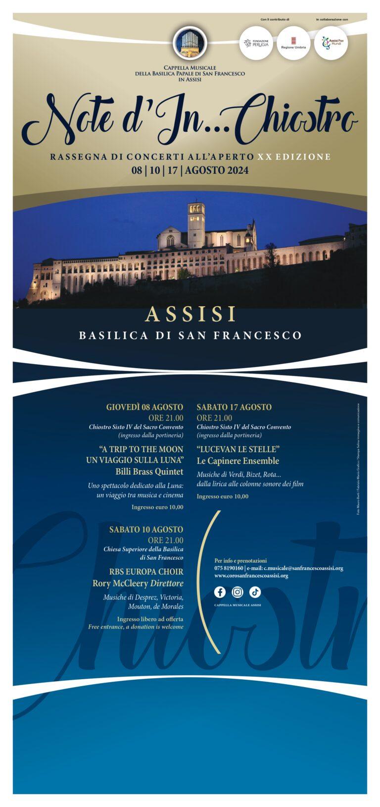 Assisi: torna Note d’In… Chiostro, tre concerti tra arte e musica