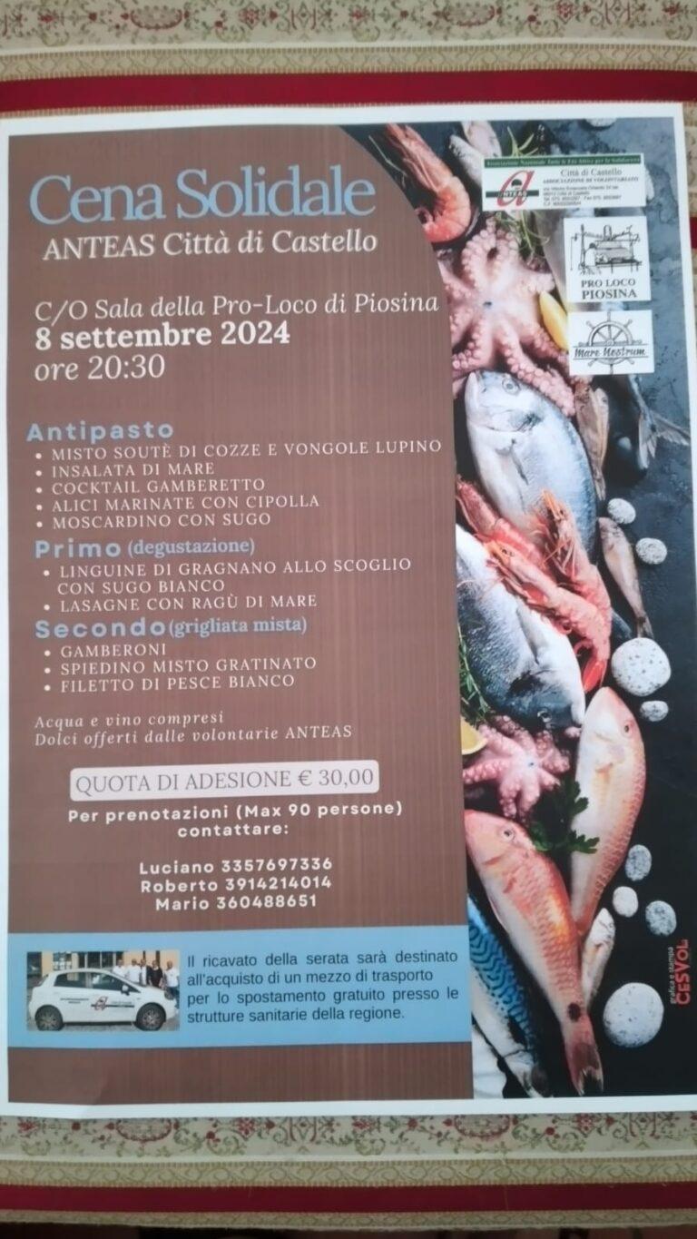 Cena solidale di Anteas Città di Castello per la ricerca fondi per l’acquisto di un nuovo mezzo di trasporto per lo spostamento gratuito di anziani e disabili presso le strutture sanitarie della regione