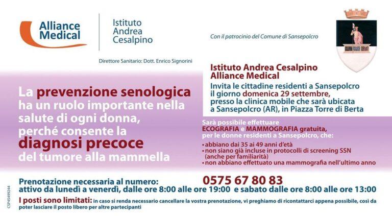 Giornata di prevenzione senologica: ecografie e mammografie gratuite per le residenti a Sansepolcro