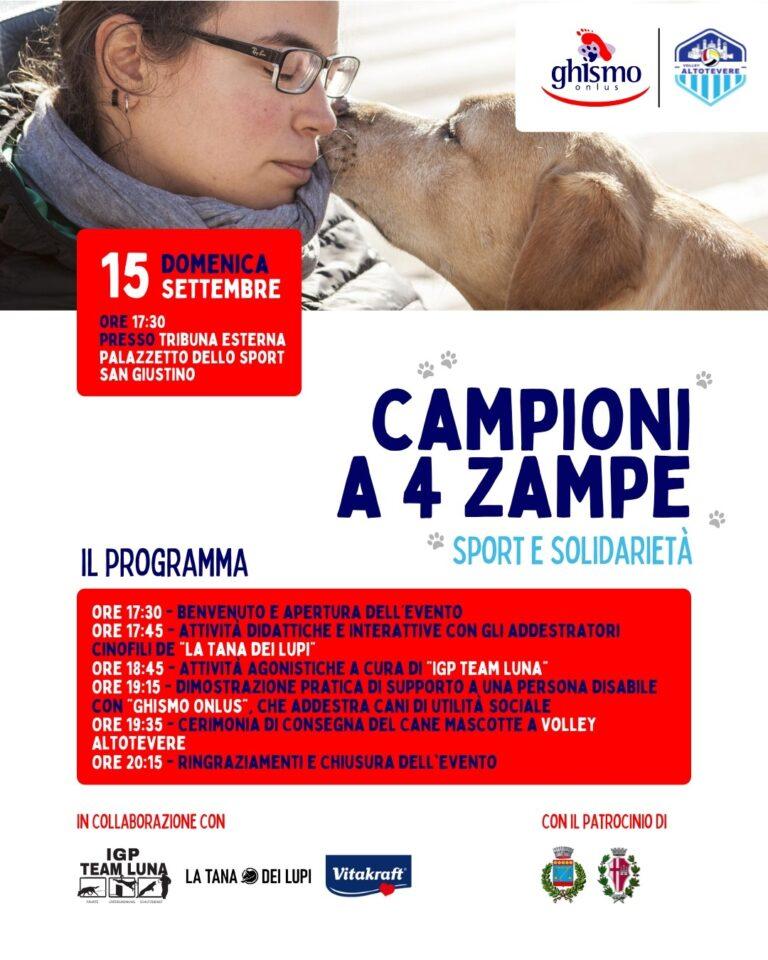 Sport, inclusione e solidarietà: Volley Altotevere e Ghismo Onlus uniscono le forze per “Campioni a 4 Zampe” domenica 15 settembre a San Giustino