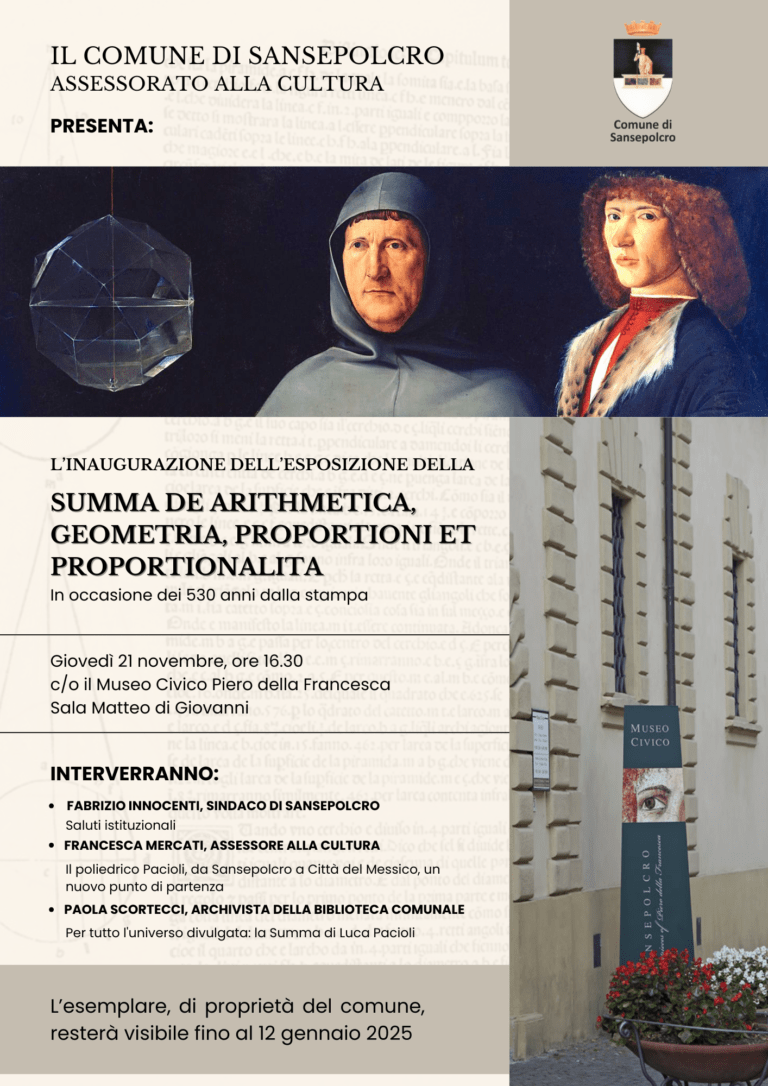 Sansepolcro celebra i 530 anni dalla stampa della “Summa de Arithmetica, Geometria, Proportioni et Proportionalità” di Luca Pacioli