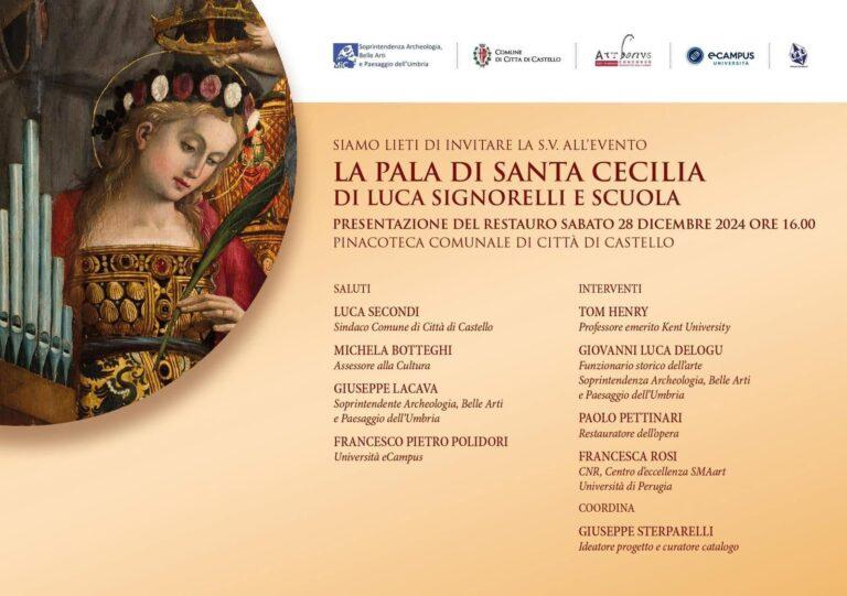 Sabato 28 dicembre 2024, alla Pinacoteca comunale di Cittá di Castello la presentazione dell’intervento di restauro effettuato sulla Pala di Santa Cecilia
