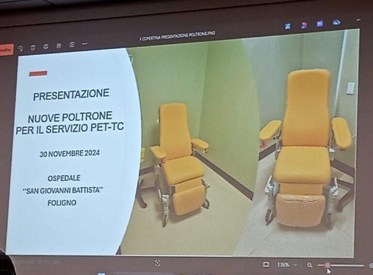 Ospedale di Foligno, cerimonia di consegna di nuove poltrone per il servizio di Medicina Nucleare PET-TC