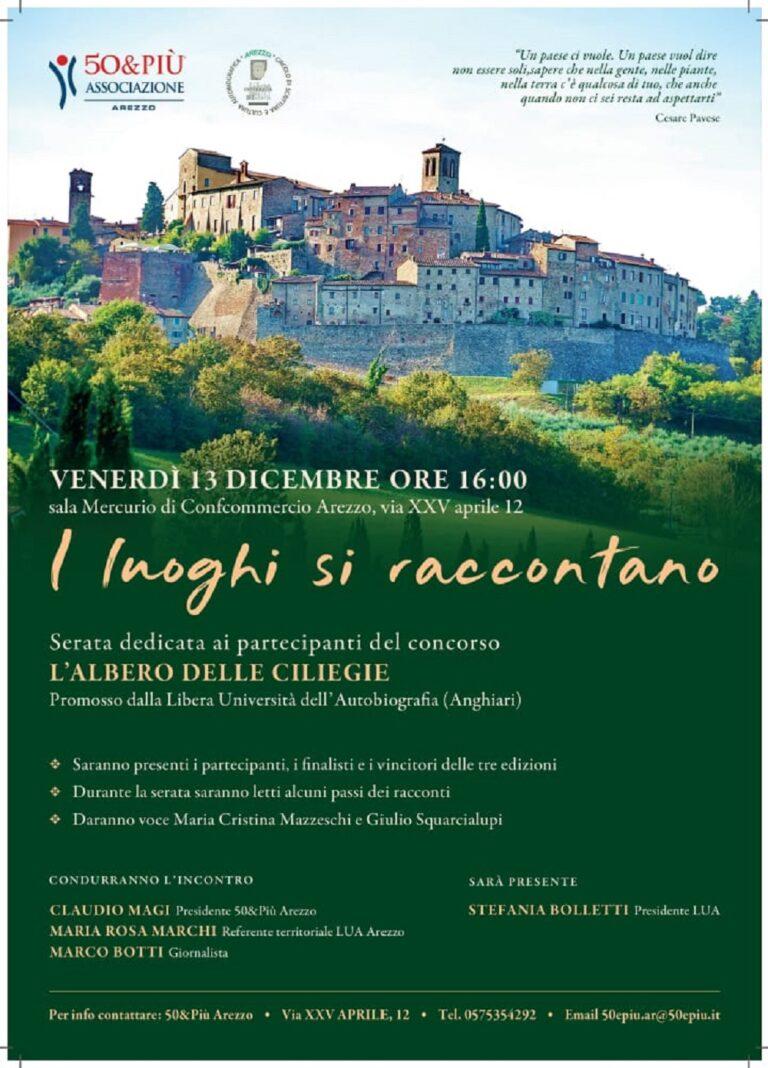 Venerdì 13 dicembre “I luoghi si raccontano” ad Arezzo. La Sala Mercurio di Confcommercio ospita un evento dedicato alle tre edizioni del premio letterario “L’albero delle ciliegie” promosso dalla Libera Università dell’Autobiografia di Anghiari