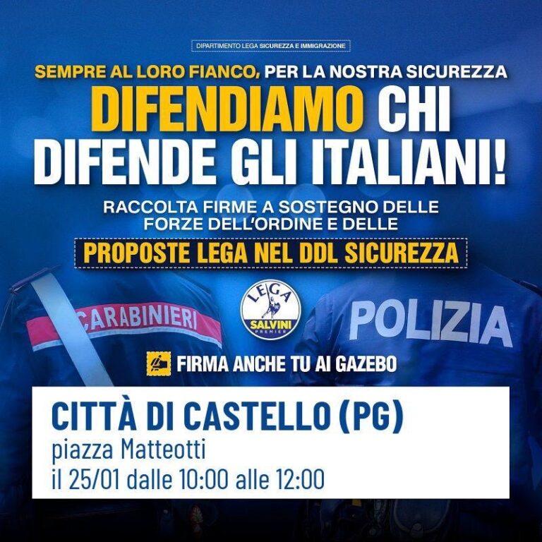 Città di Castello, la Lega in piazza a sostegno delle Forze dell’Ordine