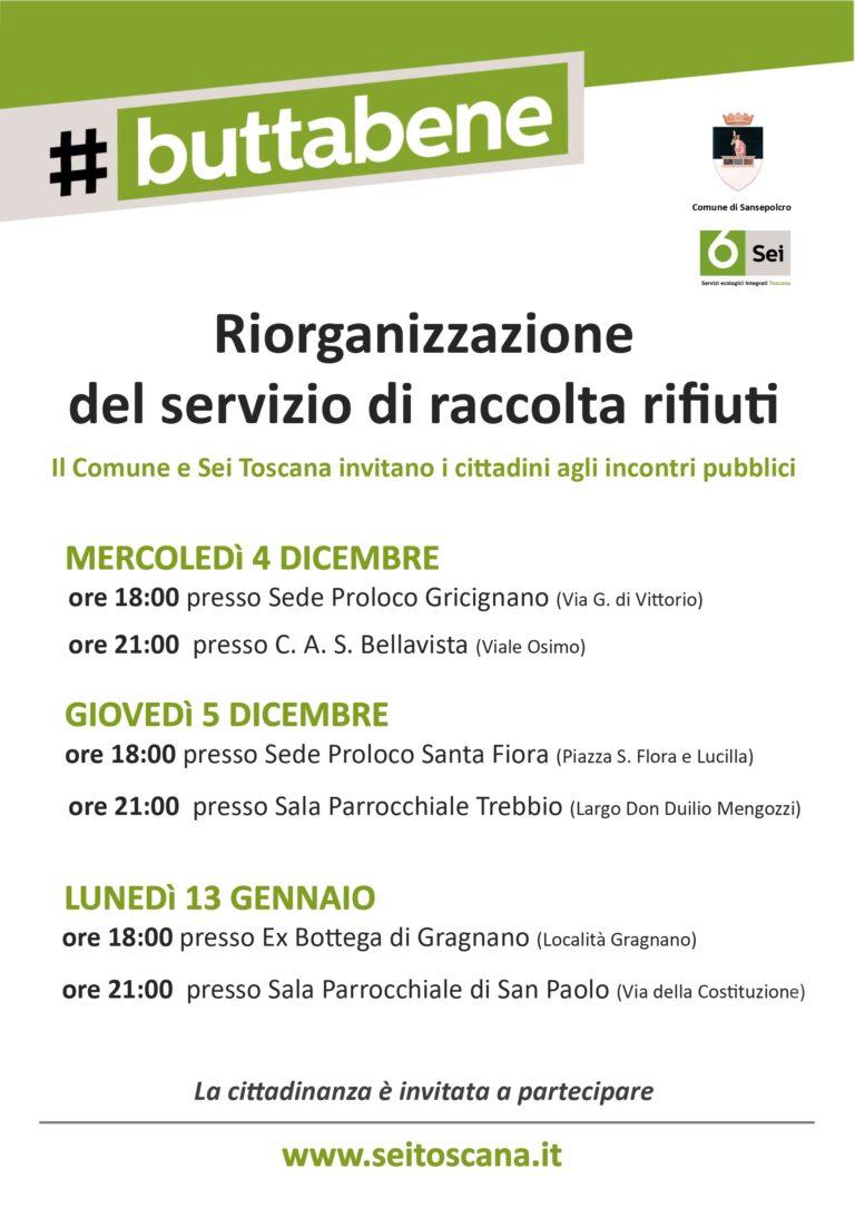 Riorganizzazione della raccolta rifiuti a Sansepolcro: in programma altri due incontri pubblici di SEI Toscana con i cittadini