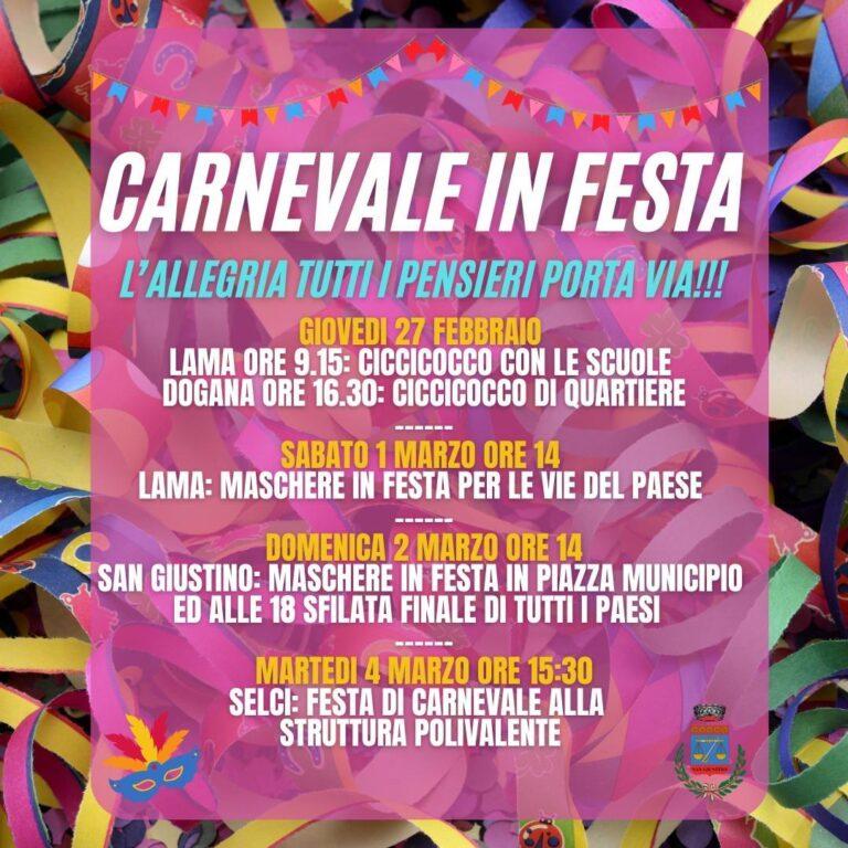 Nel comune di San Giustino tornano le tradizionali sfilate di Carnevale per le vie del Paese