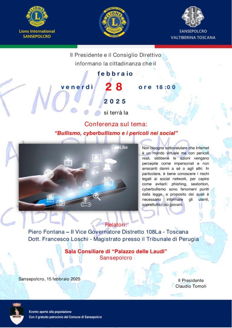 Venerdi 28 febbraio alle ore 18:00 presso la Sala Consiliare di Palazzo delle Laudi conferenza aperta alla popolazione sul tema: “bullismo, cyberbullismo e i pericoli nei social”