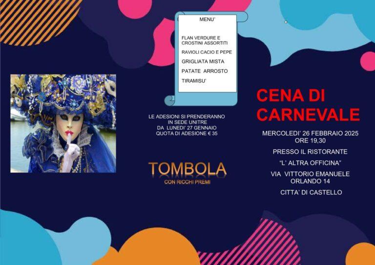 Unitre Città di Castello: cena di carnevale mercoledì 26 febbraio e programma della settimana