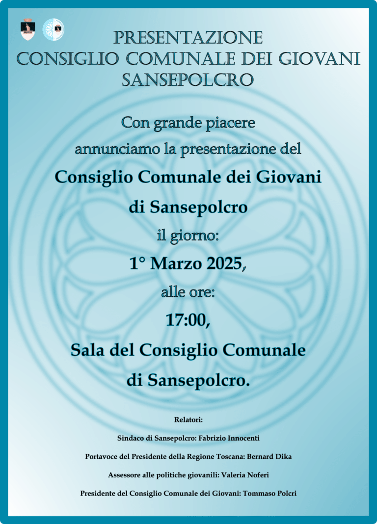 Sansepolcro: presentazione del Consiglio Comunale dei giovani